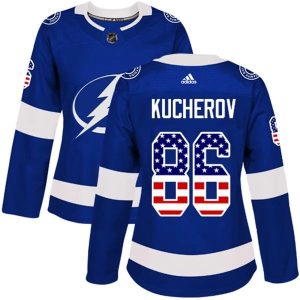 Damen Tampa Bay Lightning Trikot Nikita Kucherov 86 Blau USA Flag Fashion Authentic